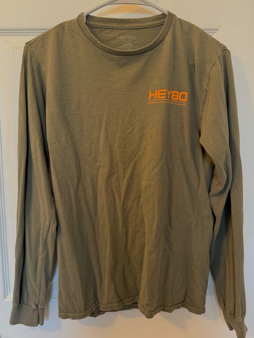 HEYBO Men's Long Sleeve Tee in Olive with Orange Logo